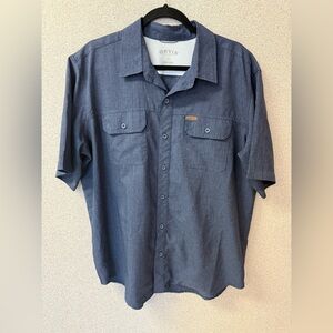 Orvis Men Size XL‎ Lightweight Button Down Short Sleeve Blue Shirt